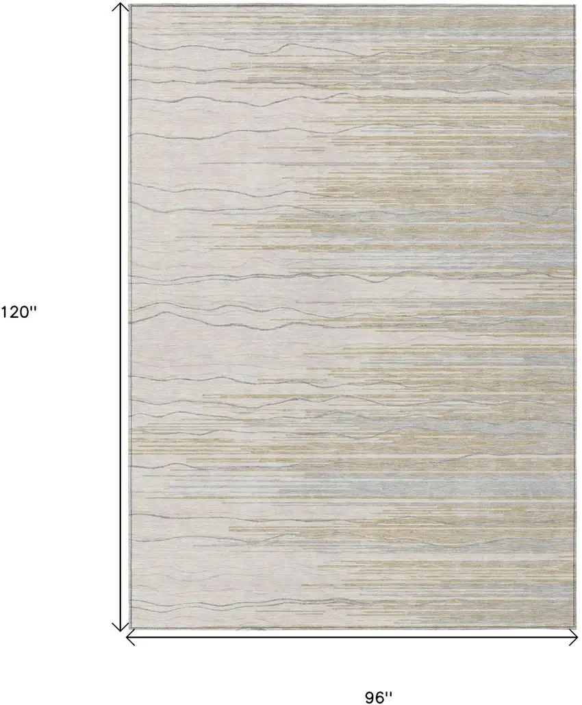 Linen Gray And Beige Striped Washable Indoor Outdoor Area Rug Photo 3