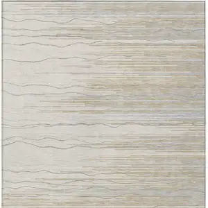 Photo of Linen Gray And Beige Striped Washable Indoor Outdoor Area Rug