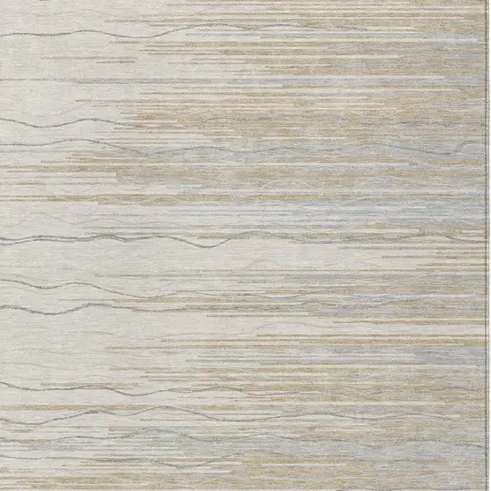 Linen Gray And Beige Striped Washable Indoor Outdoor Area Rug Photo 5