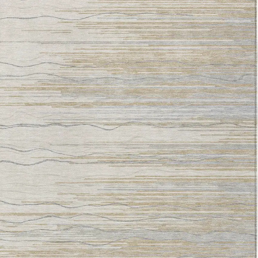 Linen Gray And Beige Striped Washable Indoor Outdoor Area Rug Photo 5