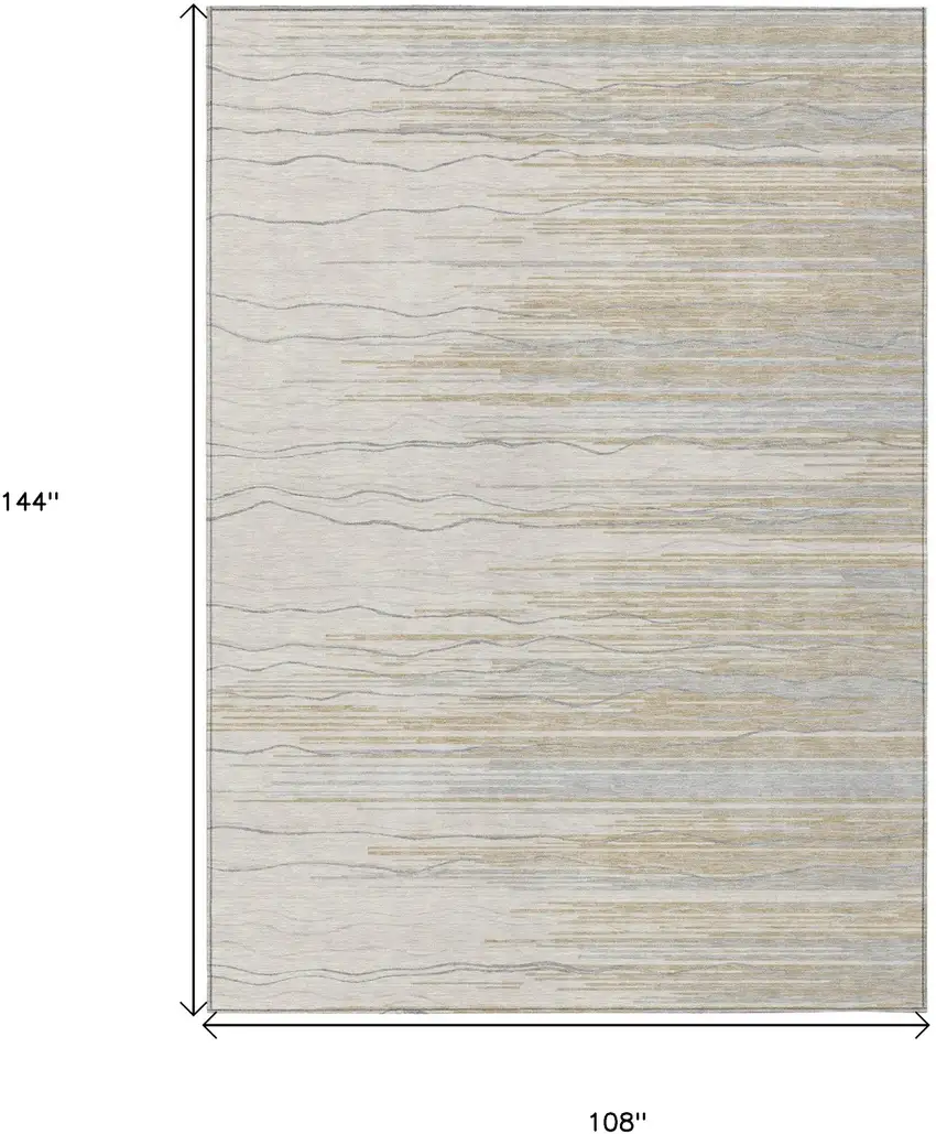 Linen Gray And Beige Striped Washable Indoor Outdoor Area Rug Photo 3