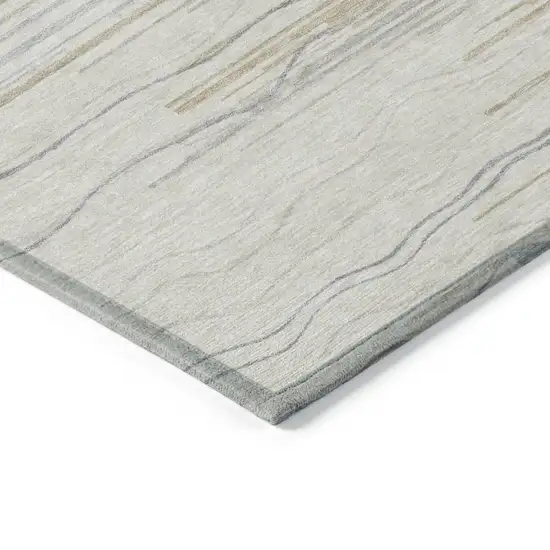 Linen Gray And Beige Striped Washable Indoor Outdoor Area Rug Photo 4