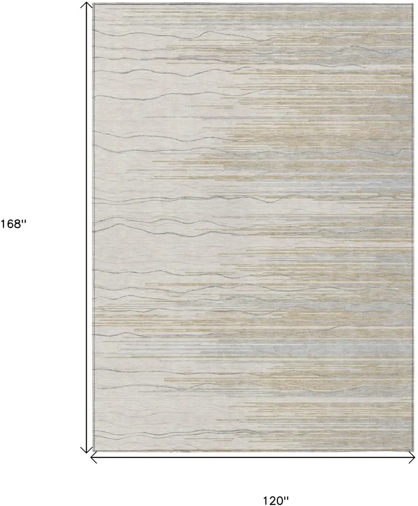 Linen Gray And Beige Striped Washable Indoor Outdoor Area Rug Photo 3