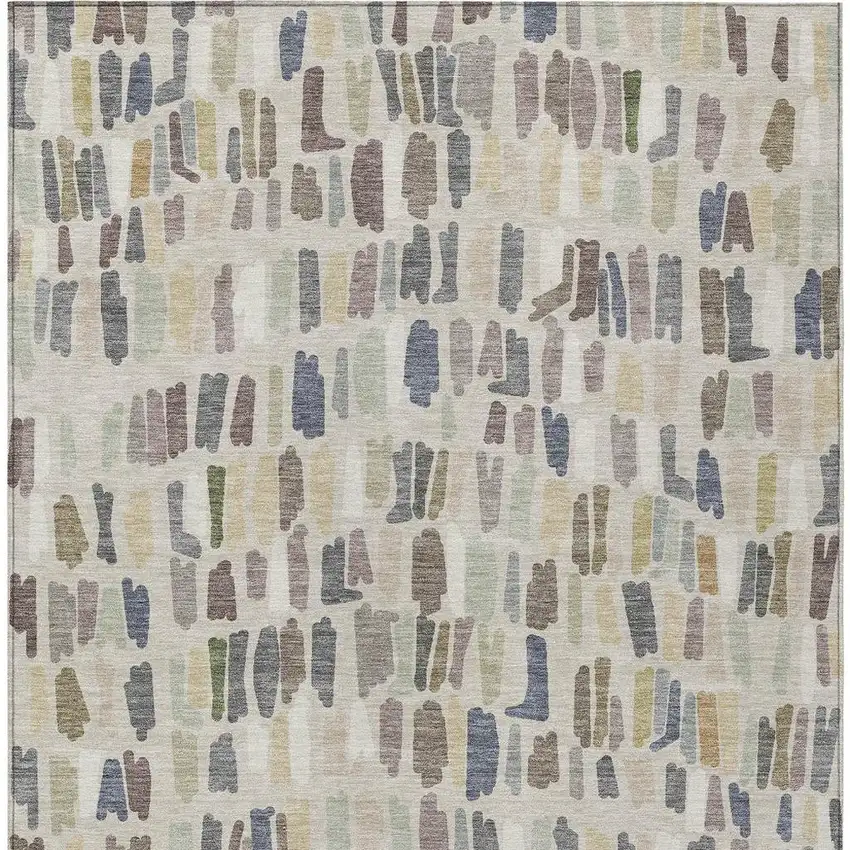Linen Gray And Beige Striped Washable Indoor Outdoor Area Rug Photo 3