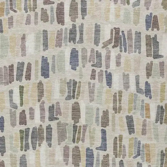 Linen Gray And Beige Striped Washable Indoor Outdoor Area Rug Photo 2