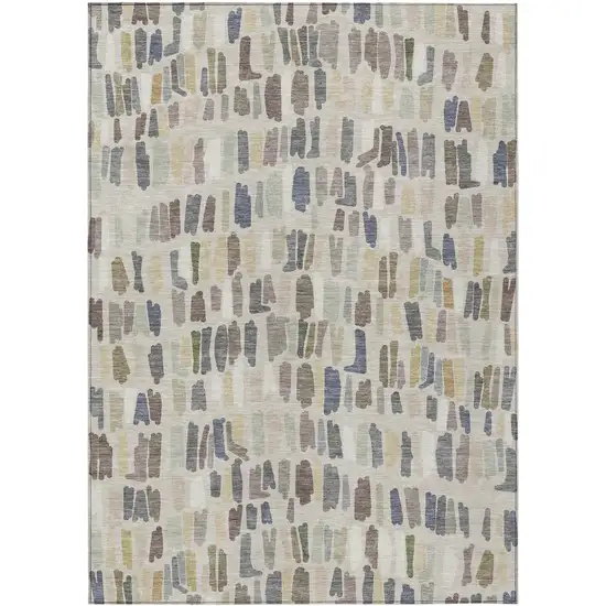 Linen Gray And Beige Striped Washable Indoor Outdoor Area Rug Photo 1