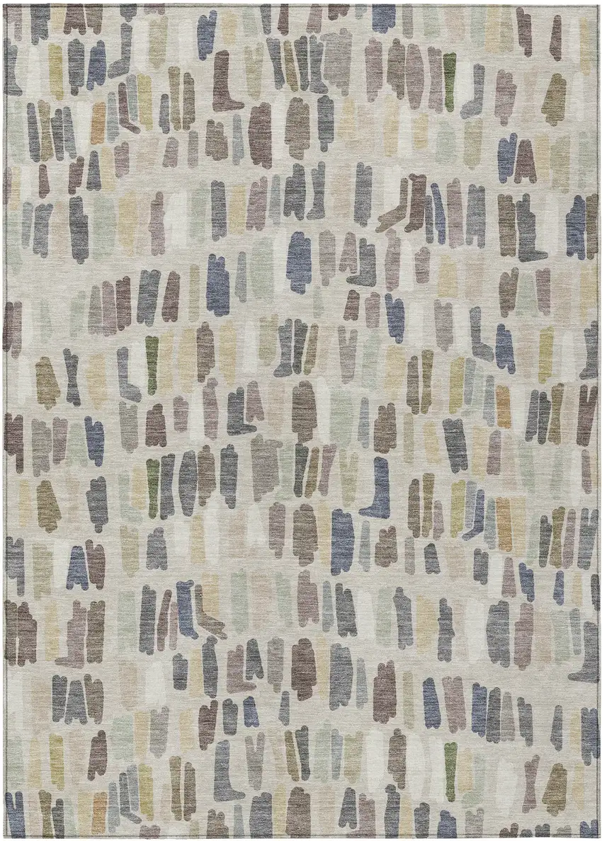 Linen Gray And Beige Striped Washable Indoor Outdoor Area Rug Photo 1