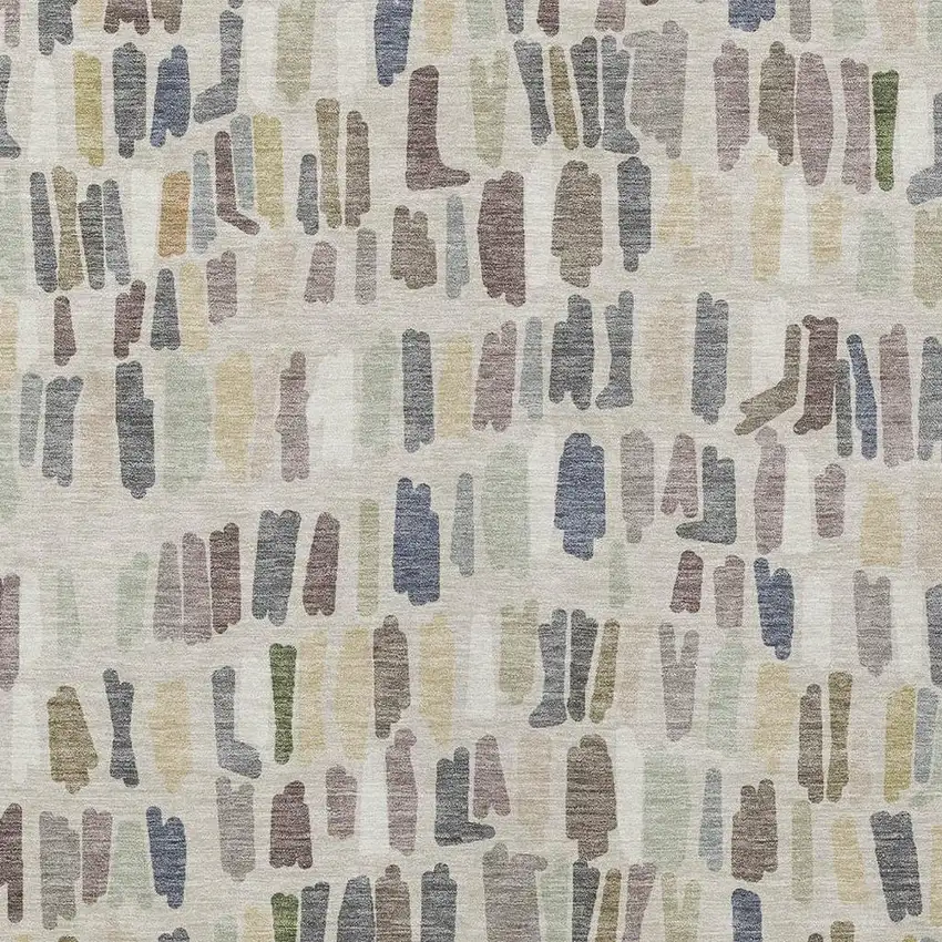 Linen Gray And Beige Striped Washable Indoor Outdoor Area Rug Photo 2