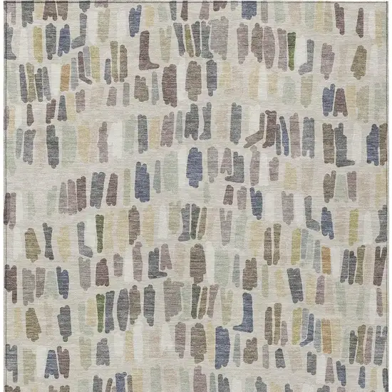 Linen Gray And Beige Striped Washable Indoor Outdoor Area Rug Photo 3