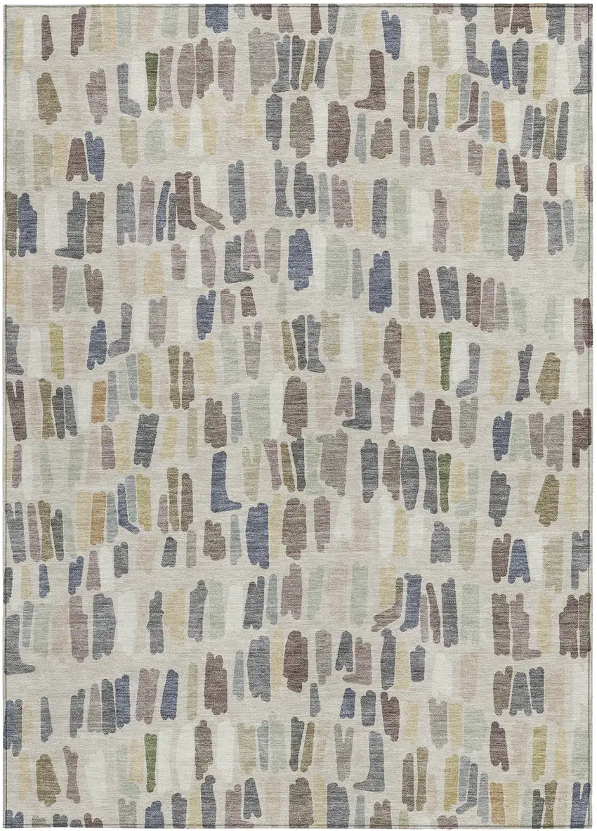 Linen Gray And Beige Striped Washable Indoor Outdoor Area Rug Photo 3