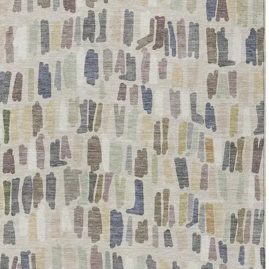 Linen Gray And Beige Striped Washable Indoor Outdoor Area Rug Photo 2