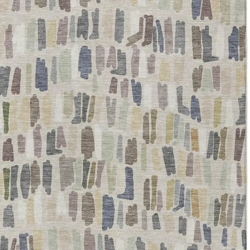 Linen Gray And Beige Striped Washable Indoor Outdoor Area Rug Photo 2