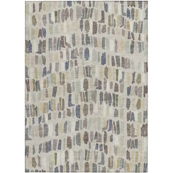 Linen Gray And Beige Striped Washable Indoor Outdoor Area Rug Photo 3