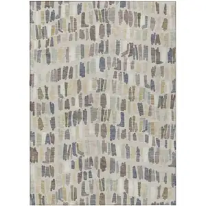 Photo of Linen Gray And Beige Striped Washable Indoor Outdoor Area Rug