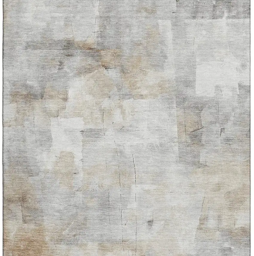 Linen Gray And Ivory Abstract Washable Area Rug With UV Protection Photo 3