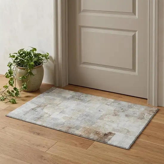 Linen Gray And Ivory Abstract Washable Area Rug With UV Protection Photo 1