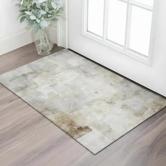 Linen Gray And Ivory Abstract Washable Area Rug With UV Protection Photo 2