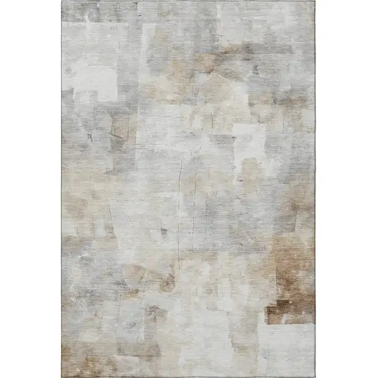 Linen Gray And Ivory Abstract Washable Area Rug With UV Protection Photo 3