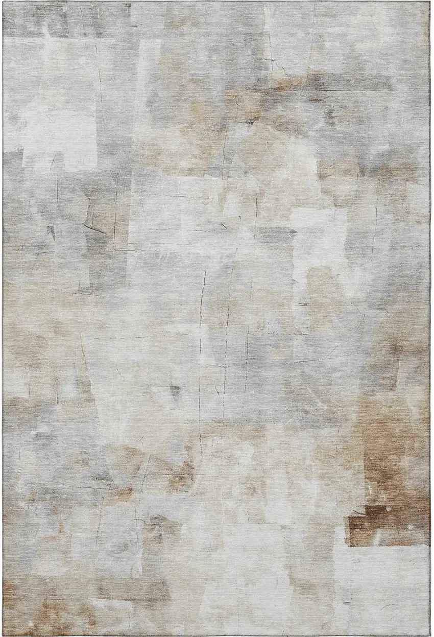 Linen Gray And Ivory Abstract Washable Area Rug With UV Protection Photo 3