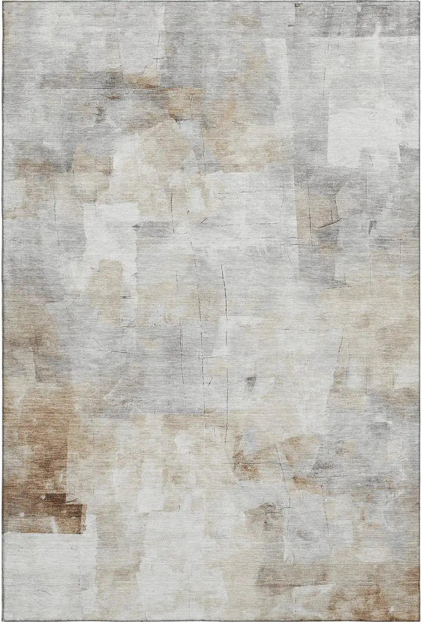 Linen Gray And Ivory Abstract Washable Area Rug With UV Protection Photo 1