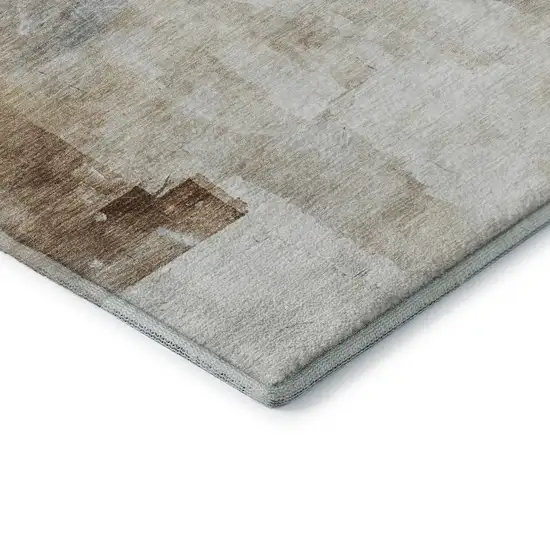 Linen Gray And Ivory Abstract Washable Area Rug With UV Protection Photo 7