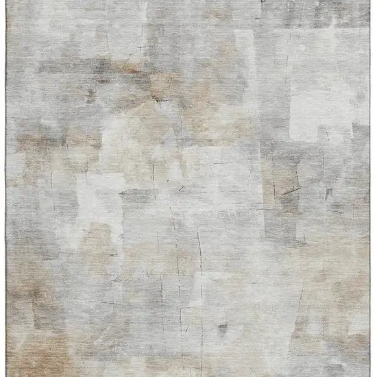 Linen Gray And Ivory Abstract Washable Area Rug With UV Protection Photo 3
