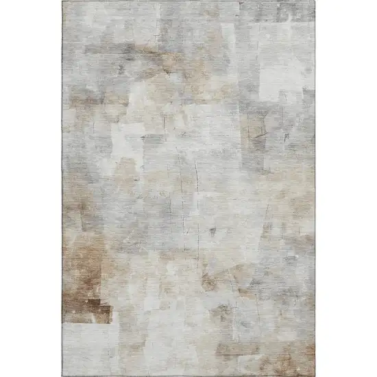 Linen Gray And Ivory Abstract Washable Area Rug With UV Protection Photo 1