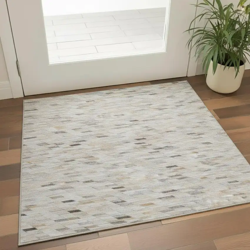 Linen Gray And Ivory Geometric Washable Area Rug With UV Protection Photo 2