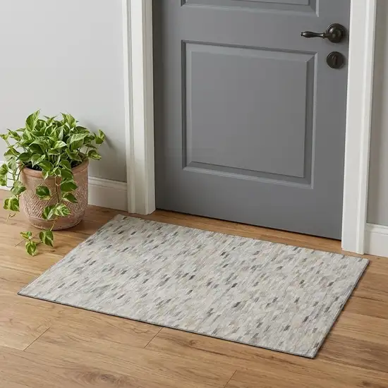 Linen Gray And Ivory Geometric Washable Area Rug With UV Protection Photo 1