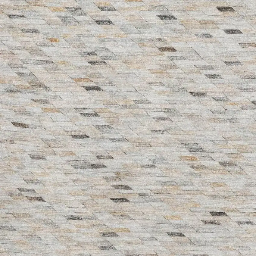 Linen Gray And Ivory Geometric Washable Area Rug With UV Protection Photo 2