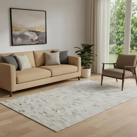 Linen Gray And Ivory Geometric Washable Area Rug With UV Protection Photo 2