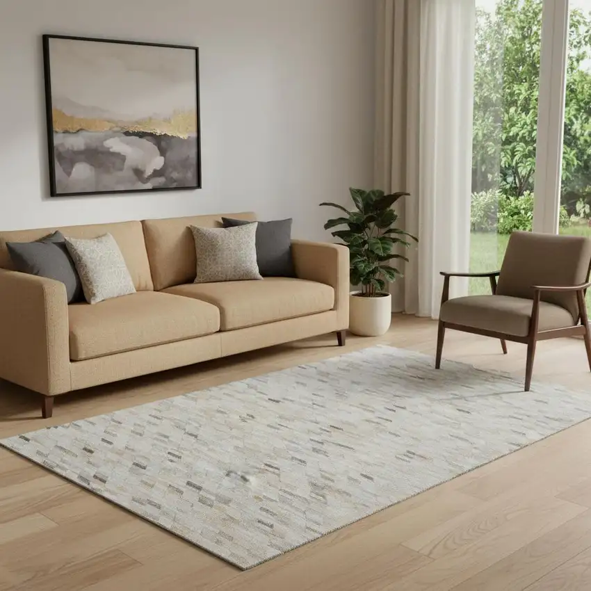 Linen Gray And Ivory Geometric Washable Area Rug With UV Protection Photo 2