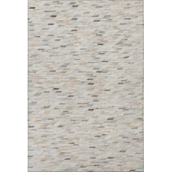 Linen Gray And Ivory Geometric Washable Area Rug With UV Protection Photo 3