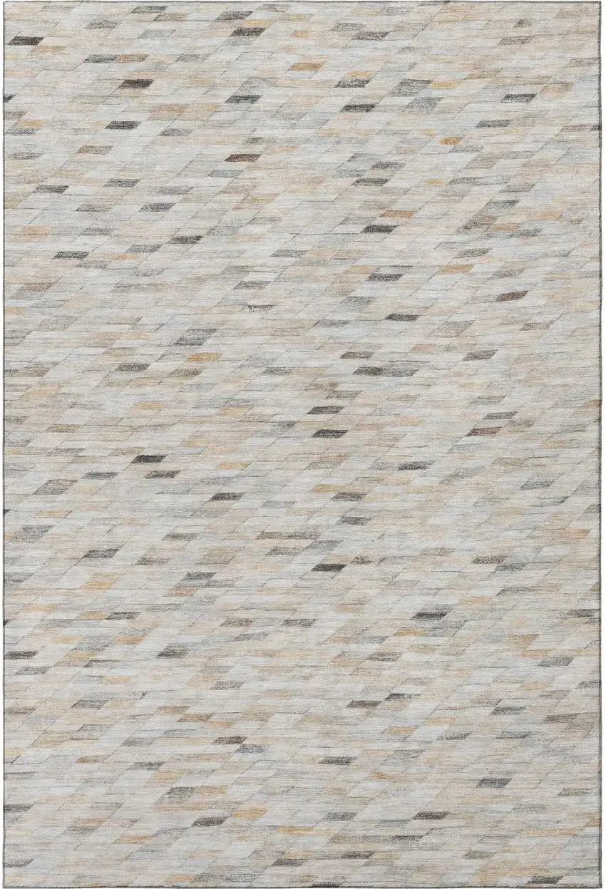 Linen Gray And Ivory Geometric Washable Area Rug With UV Protection Photo 3