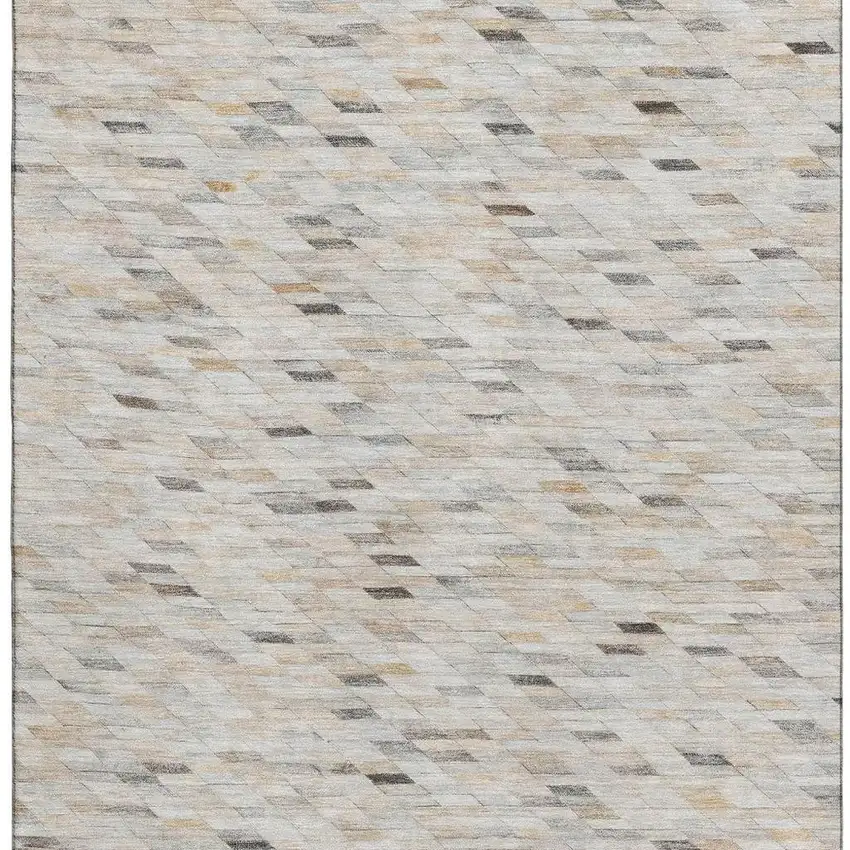 Linen Gray And Ivory Geometric Washable Area Rug With UV Protection Photo 2