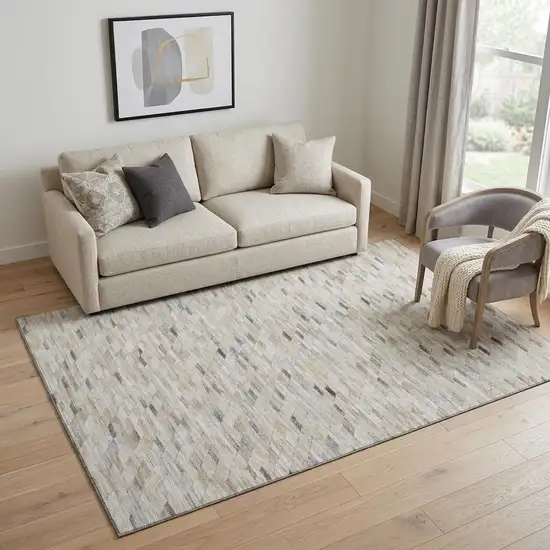 Linen Gray And Ivory Geometric Washable Area Rug With UV Protection Photo 1
