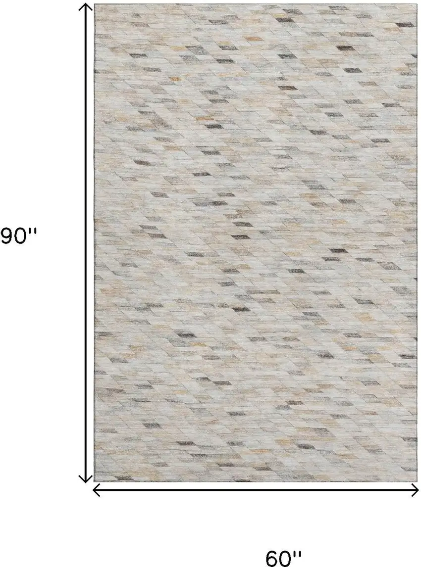 Linen Gray And Ivory Geometric Washable Area Rug With UV Protection Photo 8