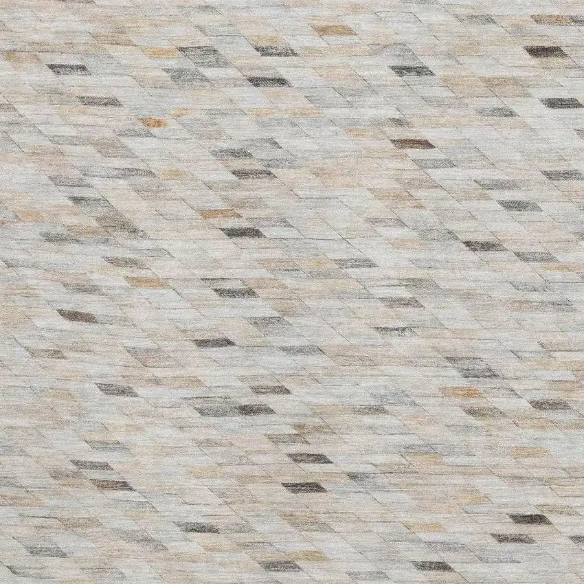 Linen Gray And Ivory Geometric Washable Area Rug With UV Protection Photo 2