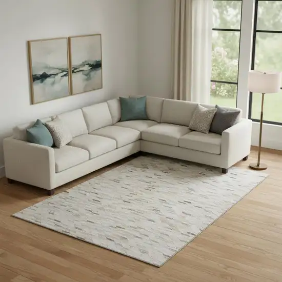 Linen Gray And Ivory Geometric Washable Area Rug With UV Protection Photo 2