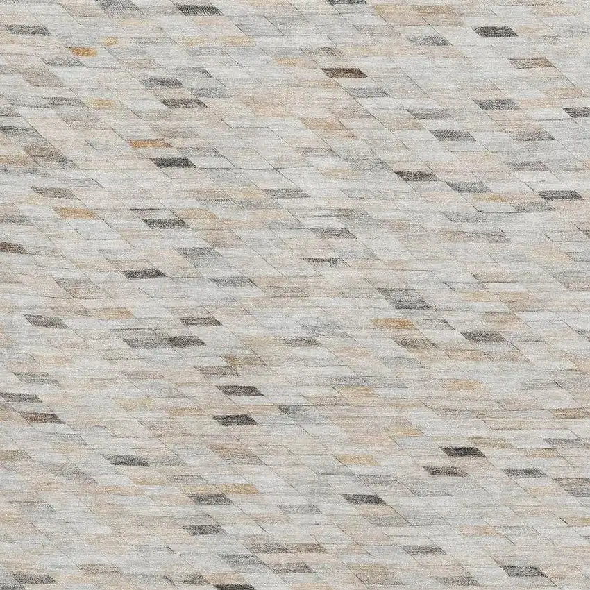 Linen Gray And Ivory Geometric Washable Area Rug With UV Protection Photo 2