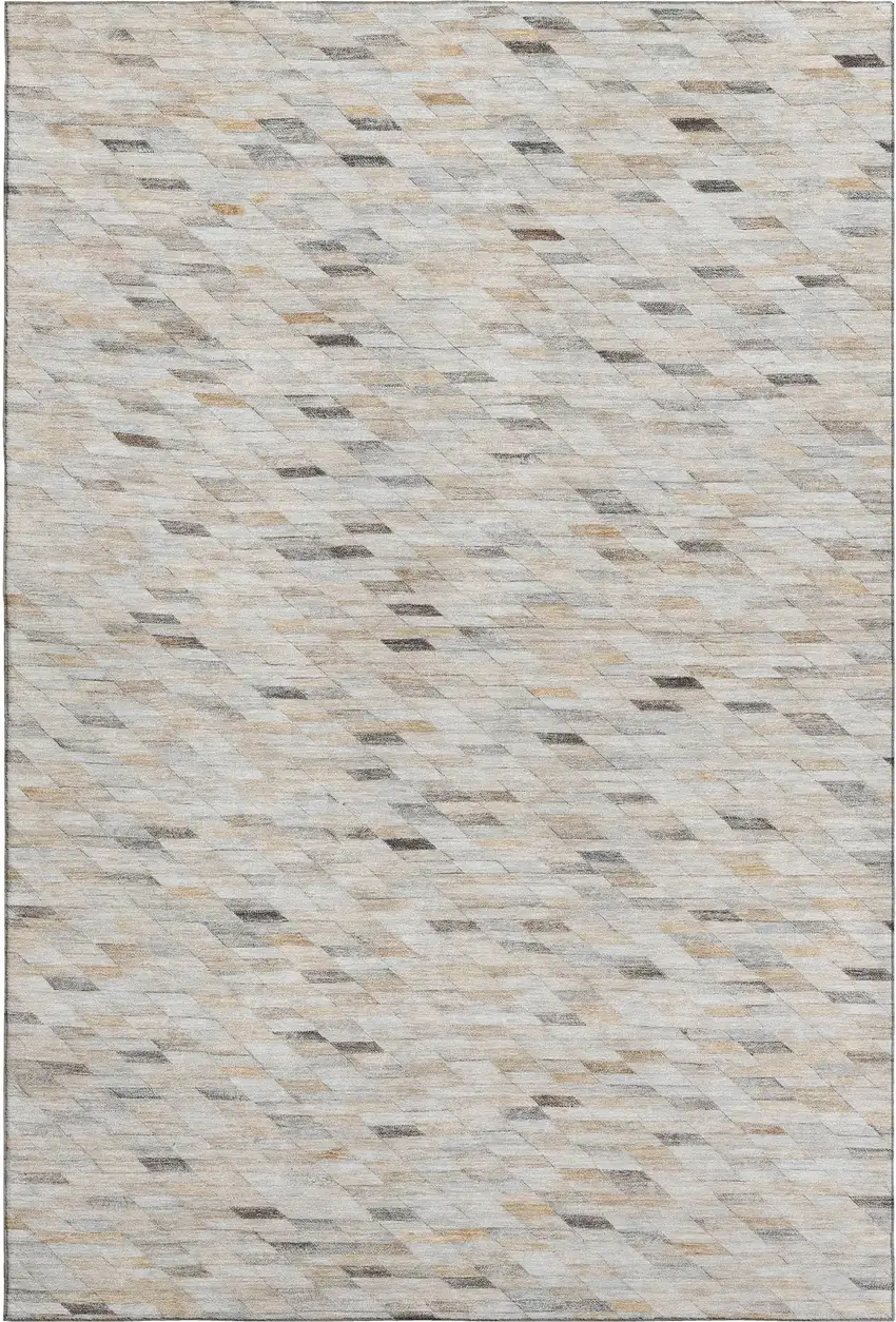 Linen Gray And Ivory Geometric Washable Area Rug With UV Protection Photo 1