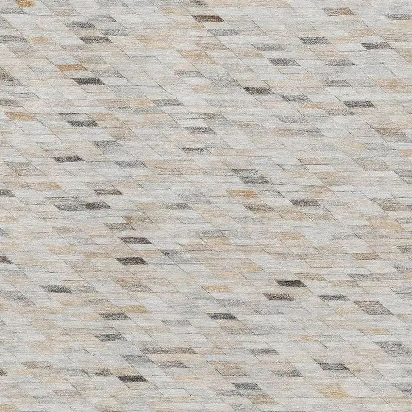 Linen Gray And Ivory Geometric Washable Area Rug With UV Protection Photo 2