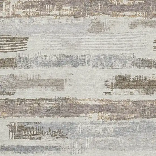 Linen Gray And Ivory Striped Washable Area Rug With UV Protection Photo 3