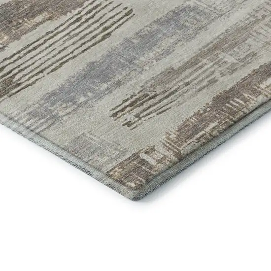 Linen Gray And Ivory Striped Washable Area Rug With UV Protection Photo 7