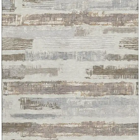 Linen Gray And Ivory Striped Washable Area Rug With UV Protection Photo 3
