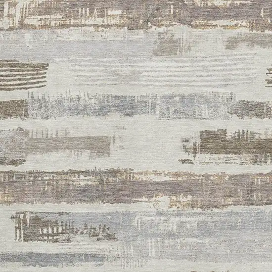 Linen Gray And Ivory Striped Washable Area Rug With UV Protection Photo 2