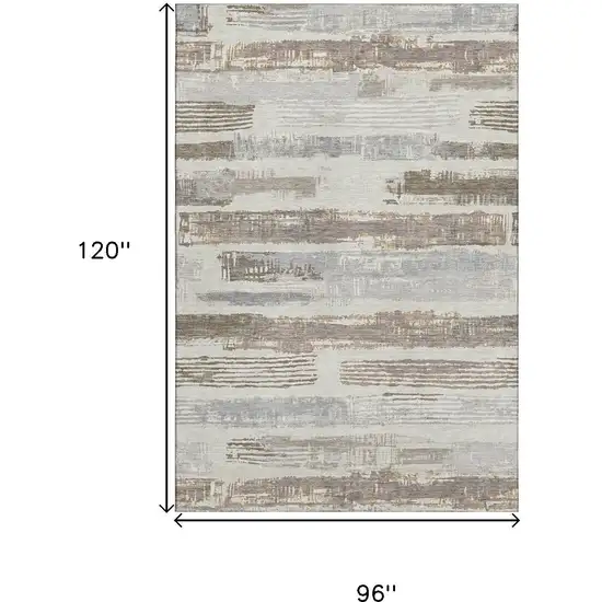 Linen Gray And Ivory Striped Washable Area Rug With UV Protection Photo 9