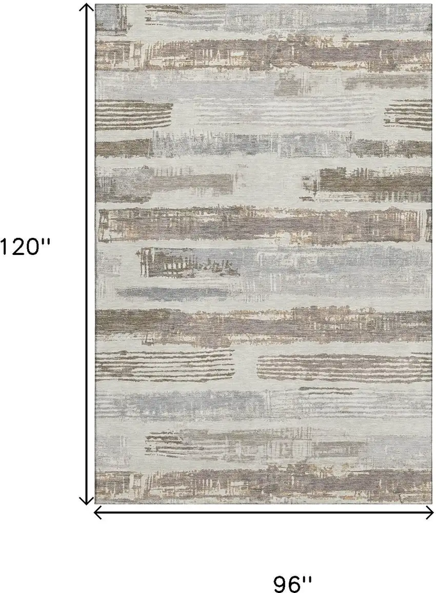 Linen Gray And Ivory Striped Washable Area Rug With UV Protection Photo 9