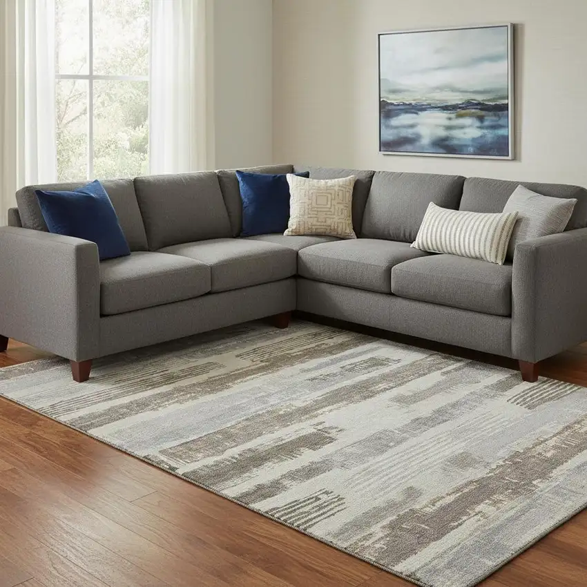 Linen Gray And Ivory Striped Washable Area Rug With UV Protection Photo 2