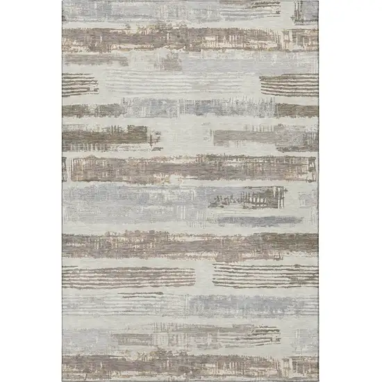 Linen Gray And Ivory Striped Washable Area Rug With UV Protection Photo 2